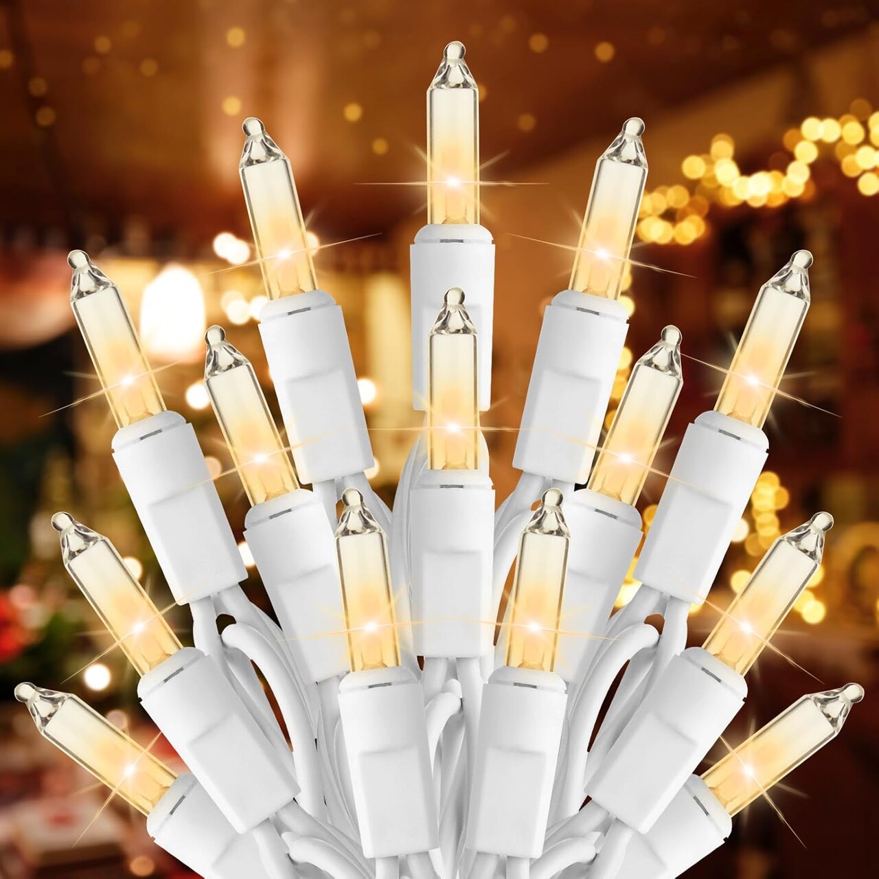 100-Count Clear Incandescent Christmas Lights – 25 ft Mini String Lights on White Wire, Connectable Indoor Holiday Décor for Trees, Garlands, Weddings & Parties (Warm White)